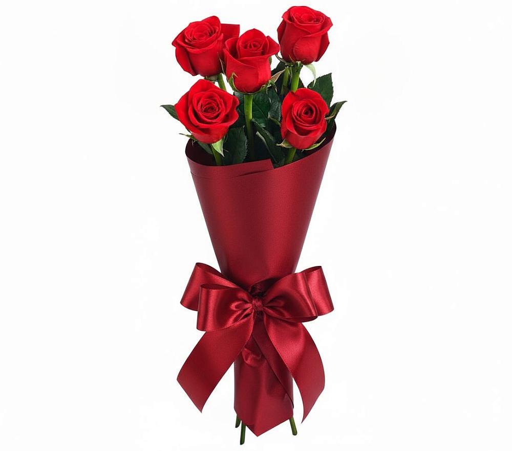 Букет 5 Красных роз Эдлесс Лав в Гидроторфе