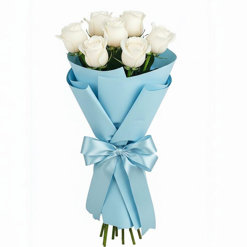 Букет 7 белых роз Проуд в Гидроторфе