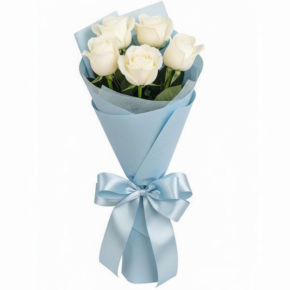 Букет 5 Белых роз Проуд в Гидроторфе
