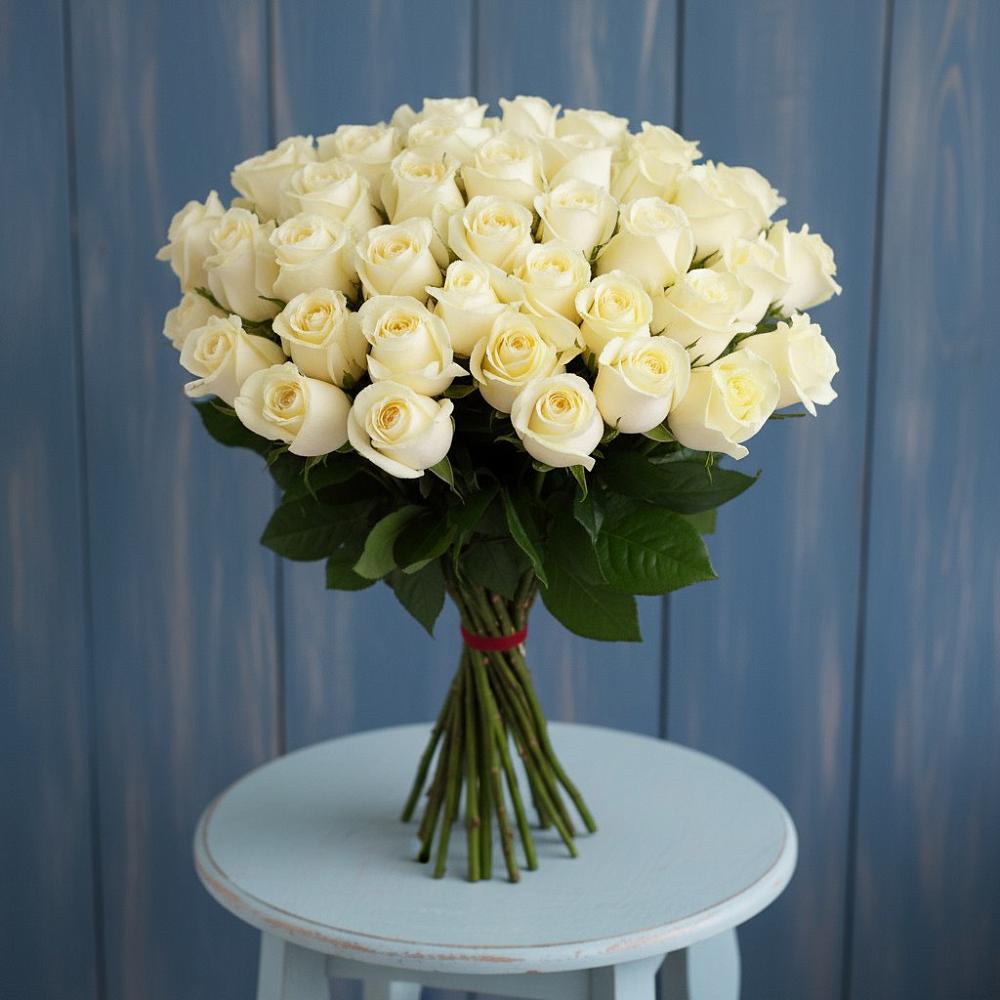 Букет 51 Белая роза Эдлесс Лав в Гидроторфе