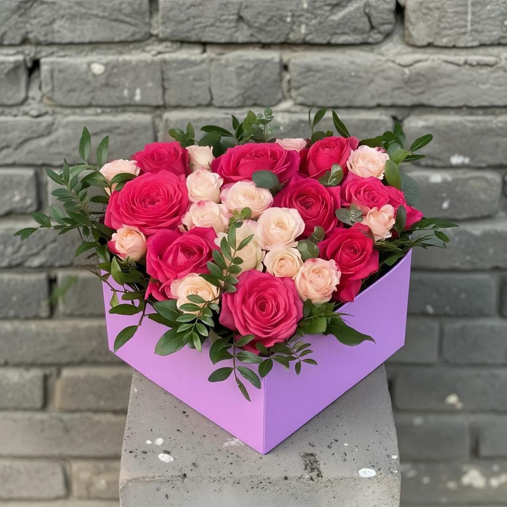 Цветочная композиция из Розы в коробке в Гидроторфе