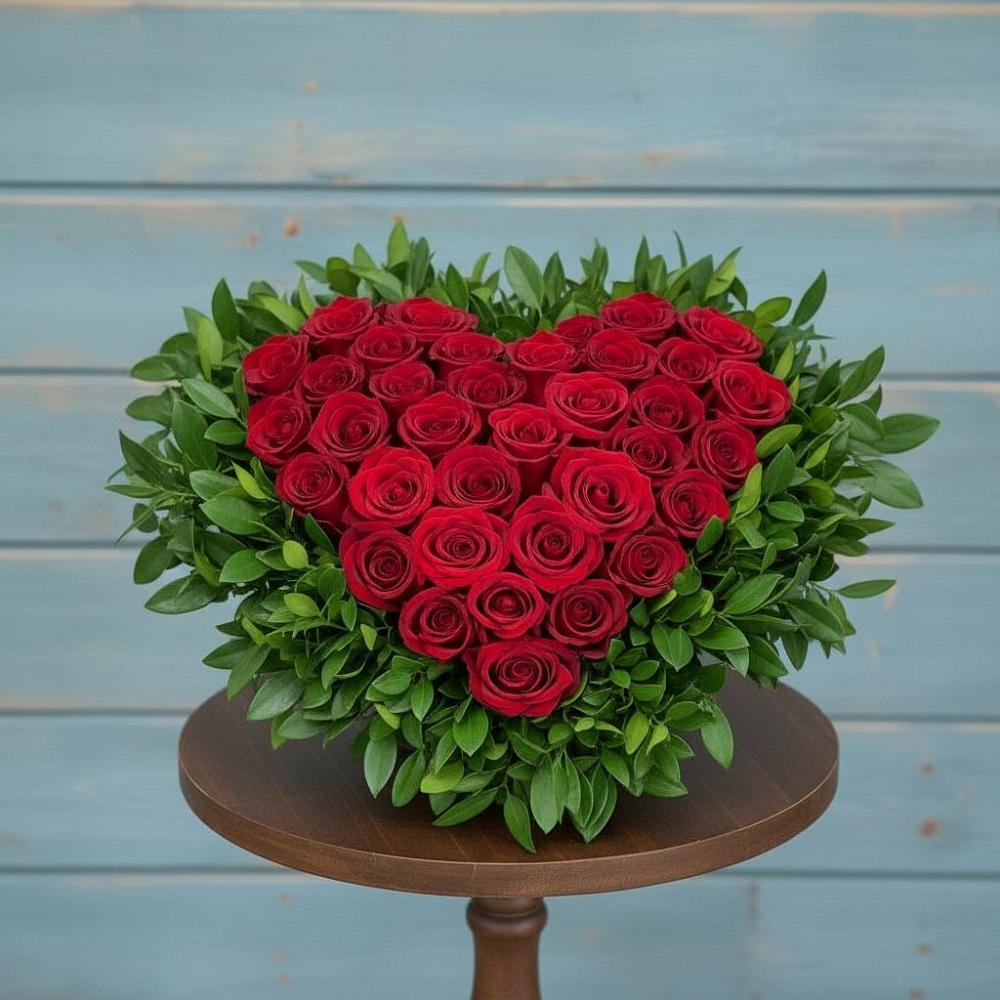 Цветочная композиция из Розы в виде сердца в Гидроторфе